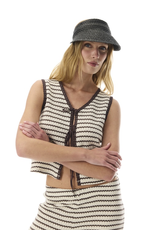  ÇİZGİLİ BAĞLAMALI KOLSUZ ÖRME BLUZ