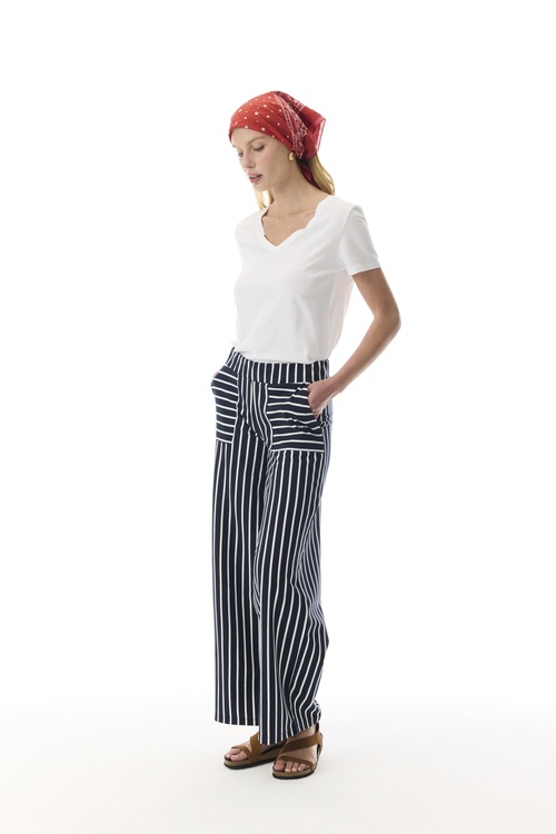  ÇİZGİLİ WIDE LEG BELİ LASTİKLİ PANTOLON