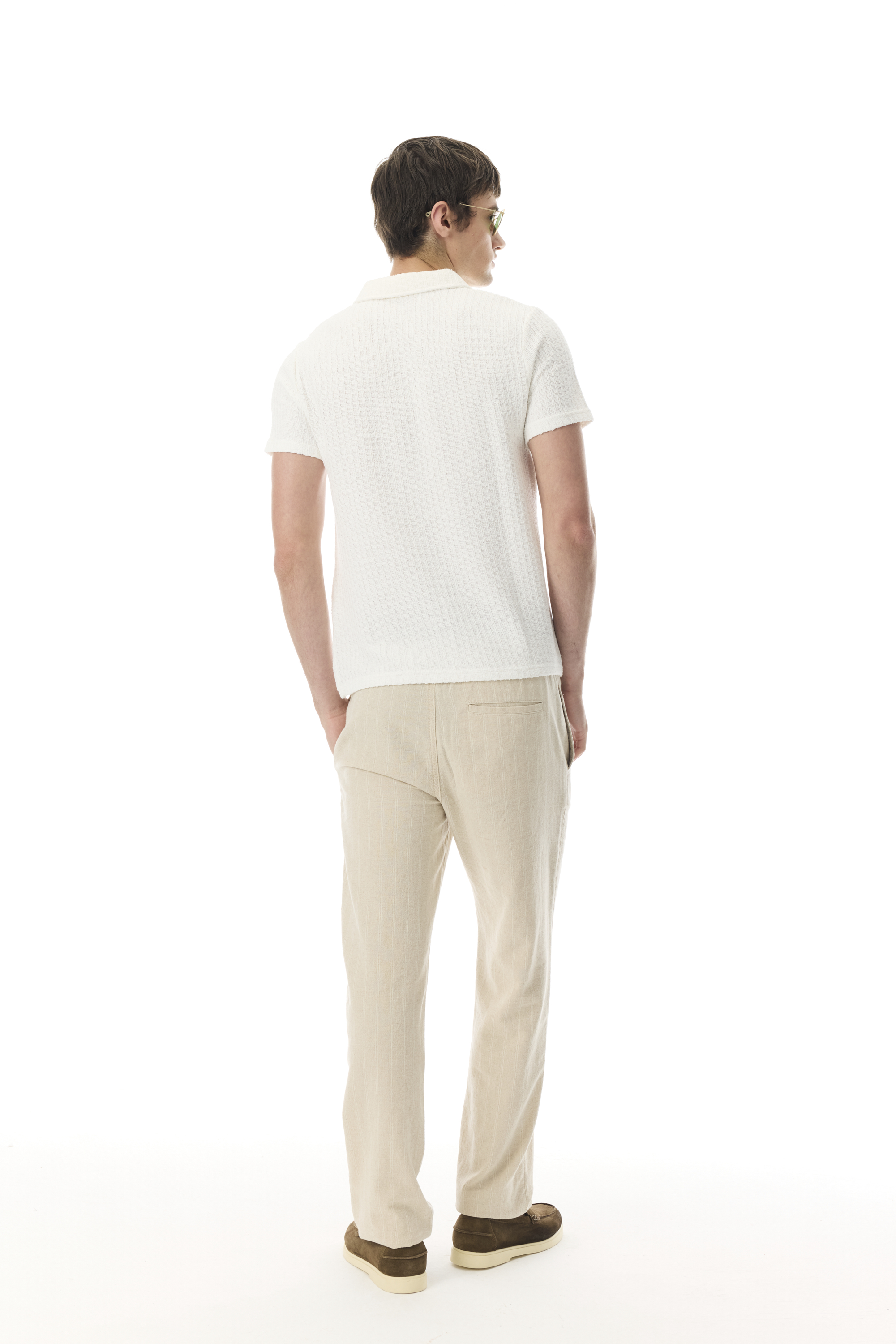 ÇİZGİLİ DOKULU POLO YAKA T-SHIRT