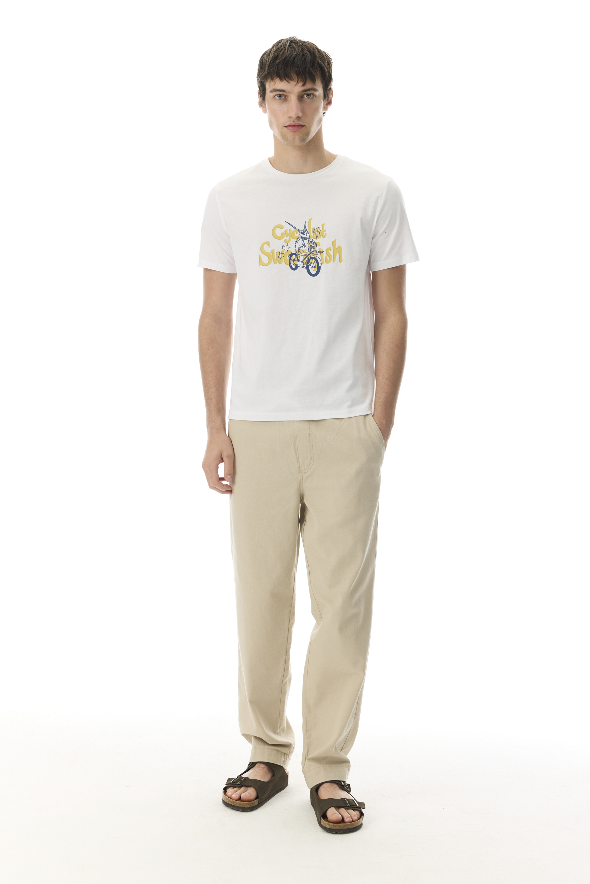 Erkek Bej Rengi Loose Fit Beli Bağlamalı Pantolon