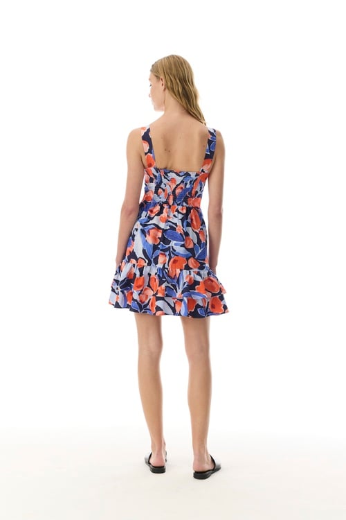 FLORAL BASKILI VOLANLI MİNİ ELBİSE