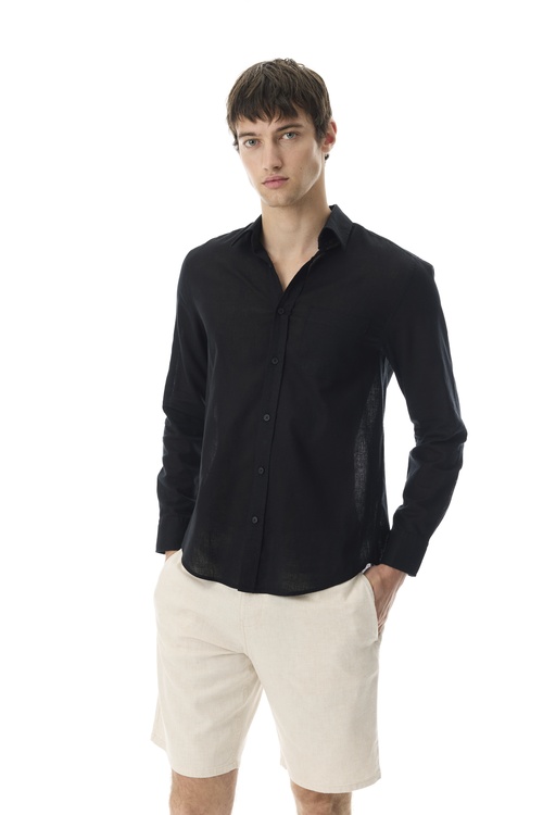  REGULAR FIT UZUN KOLLU KETEN KARIŞIMLI GÖMLEK