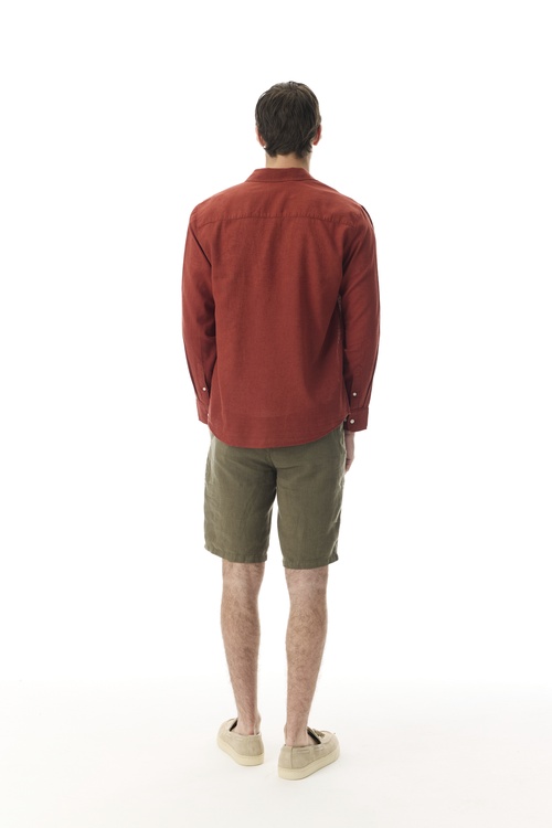  REGULAR FIT UZUN KOLLU KETEN KARIŞIMLI GÖMLEK