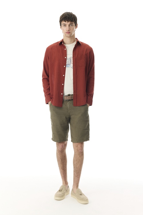  REGULAR FIT UZUN KOLLU KETEN KARIŞIMLI GÖMLEK