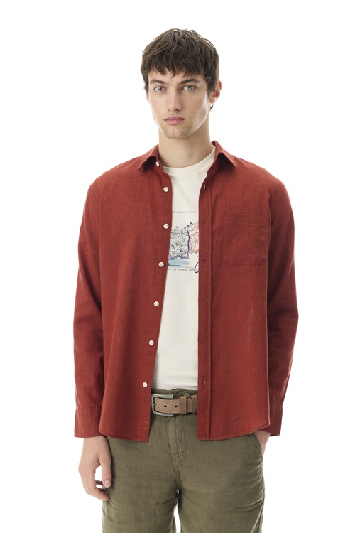  REGULAR FIT UZUN KOLLU KETEN KARIŞIMLI GÖMLEK