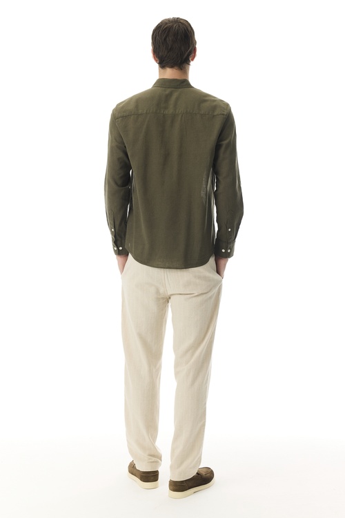  REGULAR FIT UZUN KOLLU KETEN KARIŞIMLI GÖMLEK