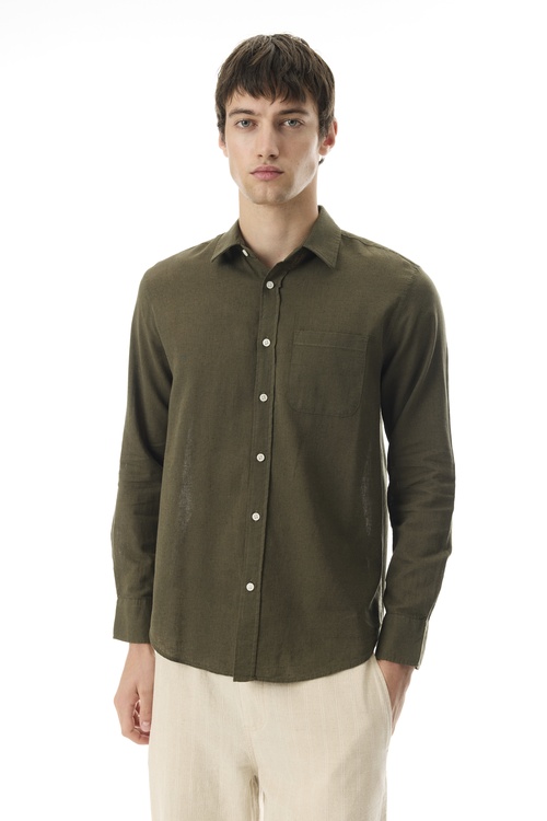  REGULAR FIT UZUN KOLLU KETEN KARIŞIMLI GÖMLEK