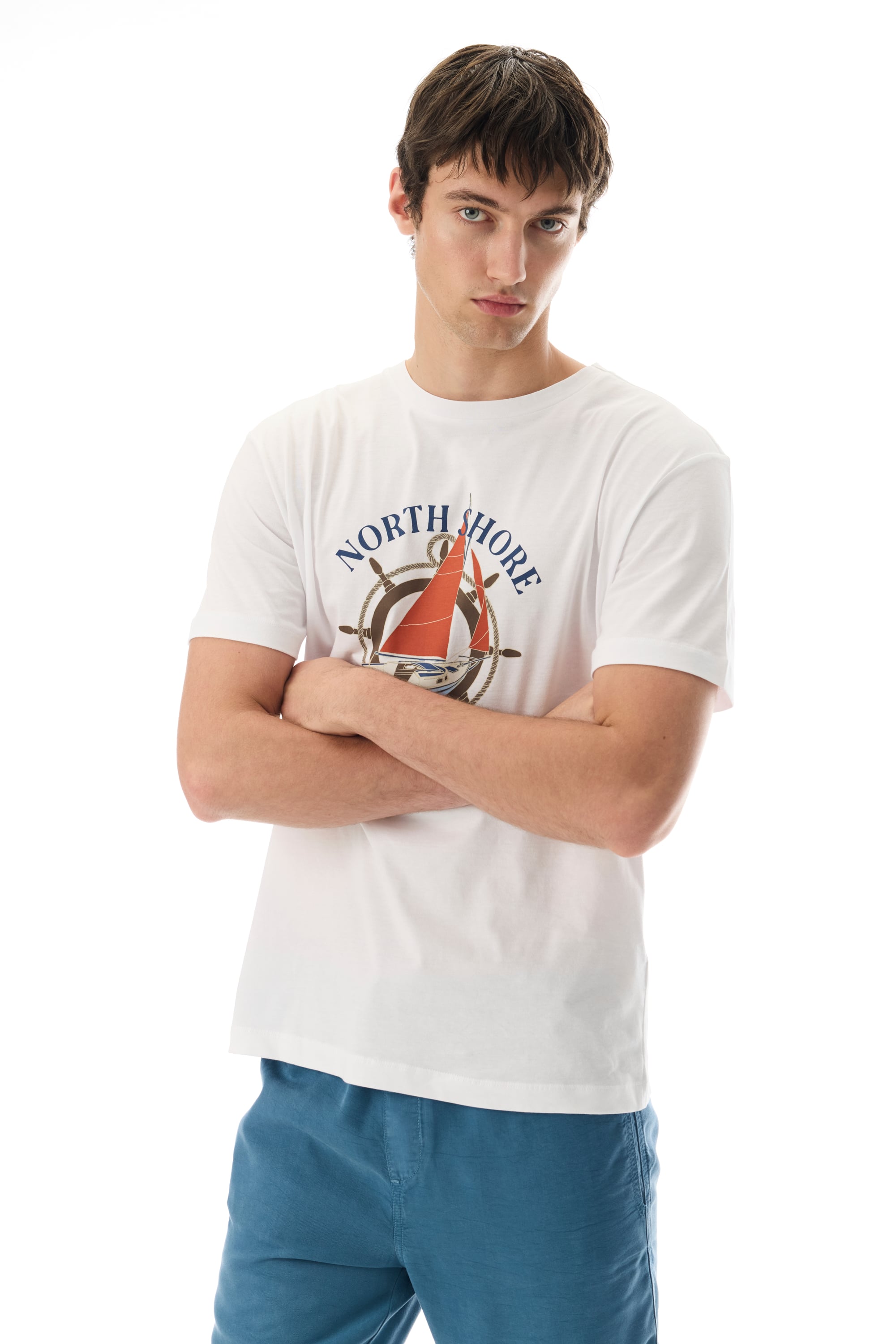 LOOSE FIT BASKILI BİSİKLET YAKA T-SHIRT