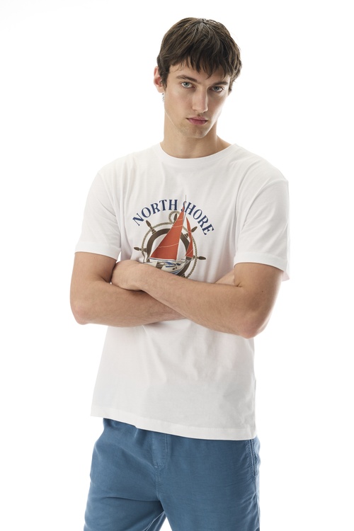  LOOSE FIT BASKILI BİSİKLET YAKA T-SHIRT