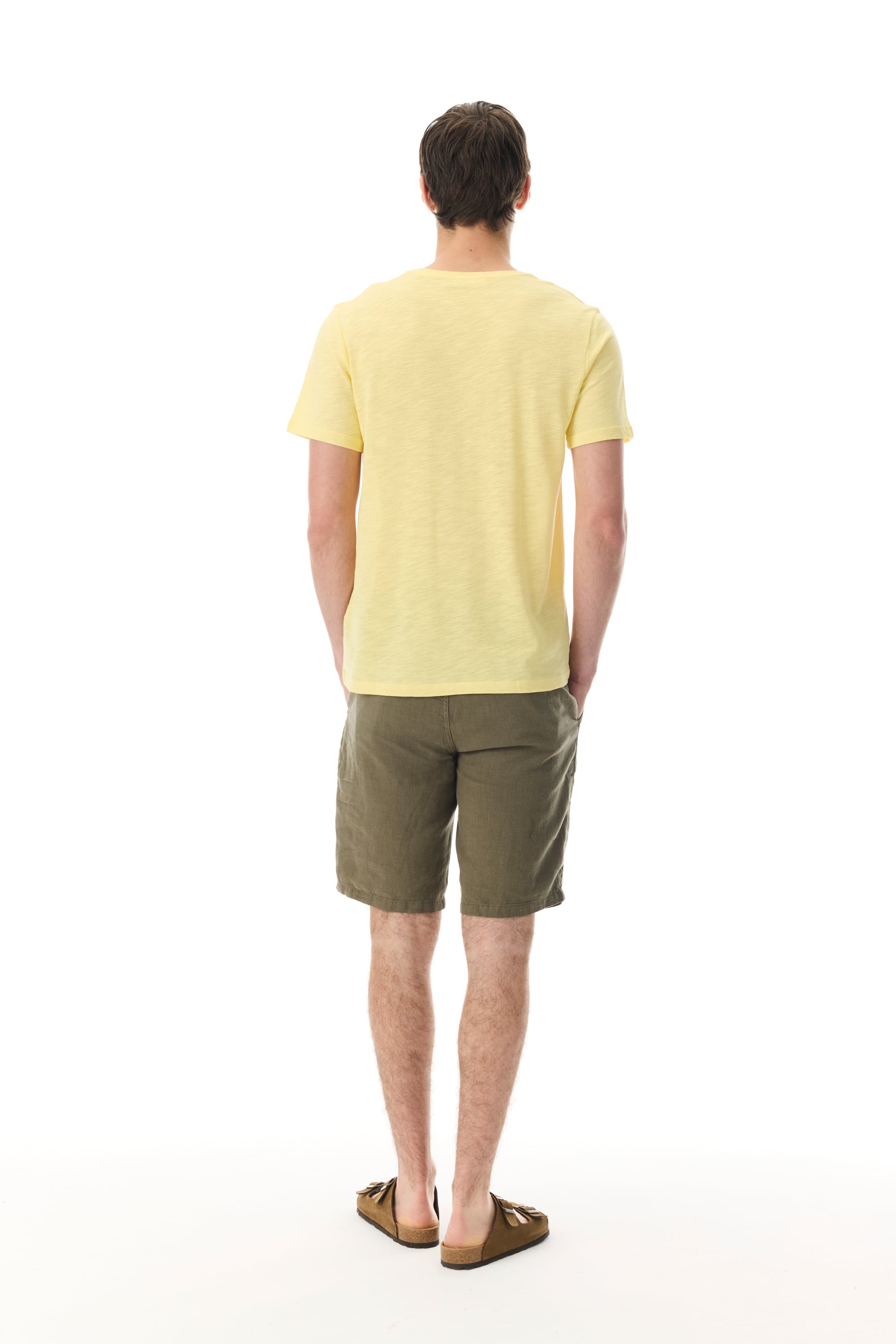 Erkek Sarı Nakışlı Bisiklet Yaka T-Shirt
