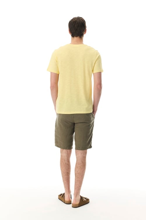 Erkek Sarı Nakışlı Bisiklet Yaka T-Shirt