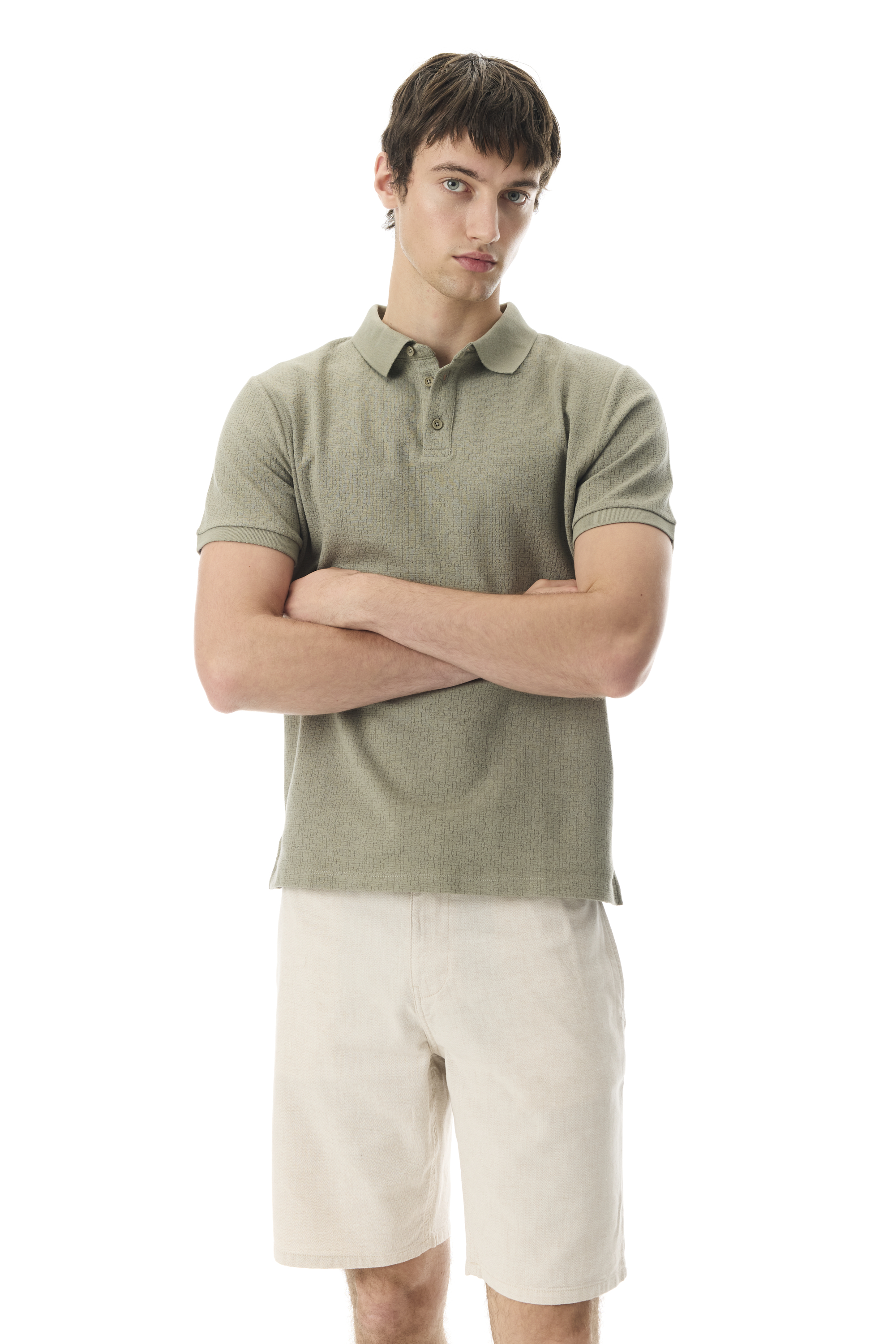 POLO YAKA ÖRME KISA KOLLU T-SHIRT