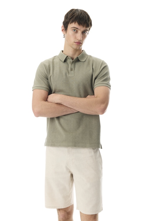  POLO YAKA ÖRME KISA KOLLU T-SHIRT