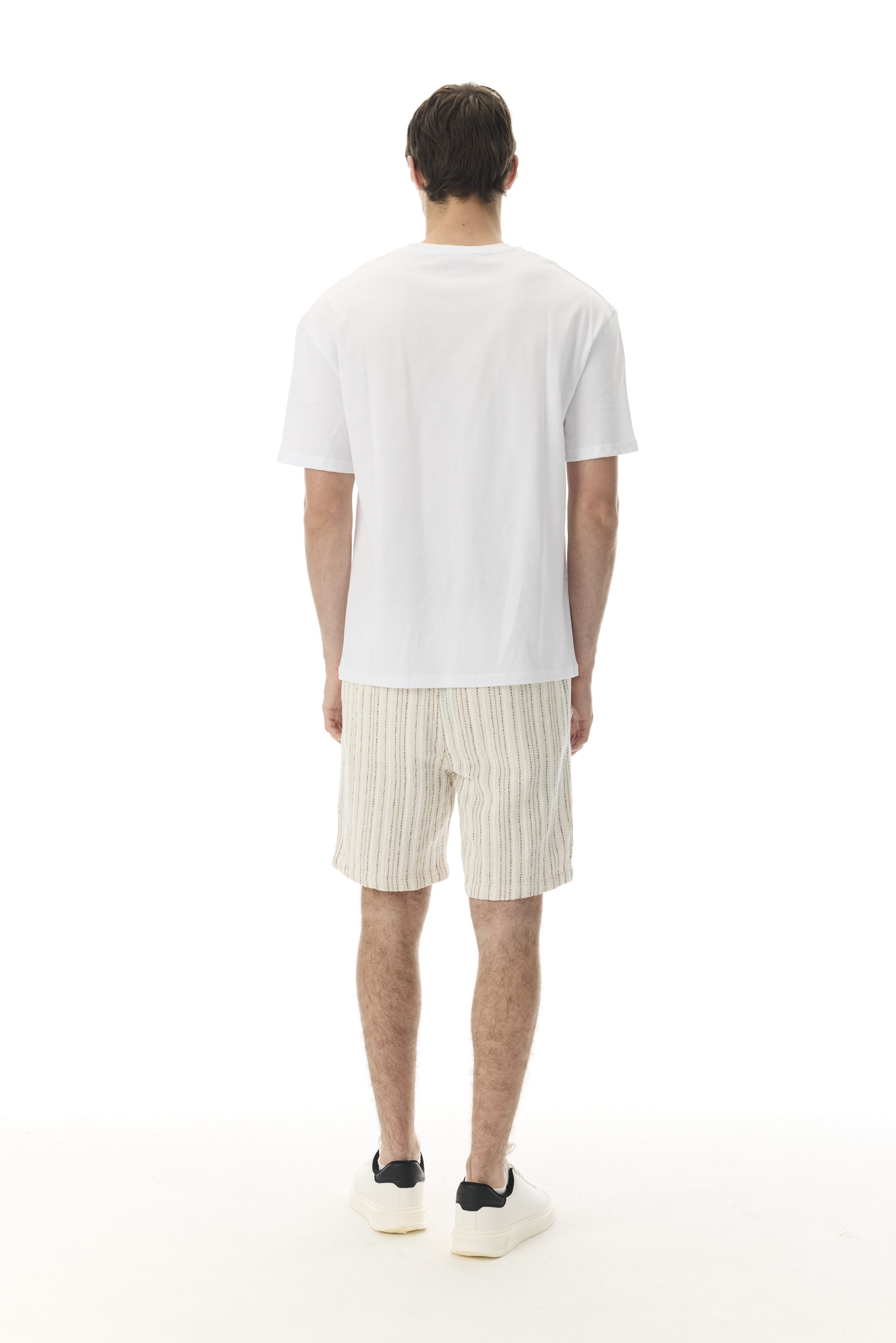 Erkek Beyaz Baskılı Oversize Bisiklet Yaka T-Shirt