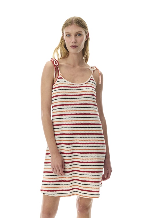 DÜZ KESİM ÇİZGİLİ KOLSUZ MİNİ ELBİSE