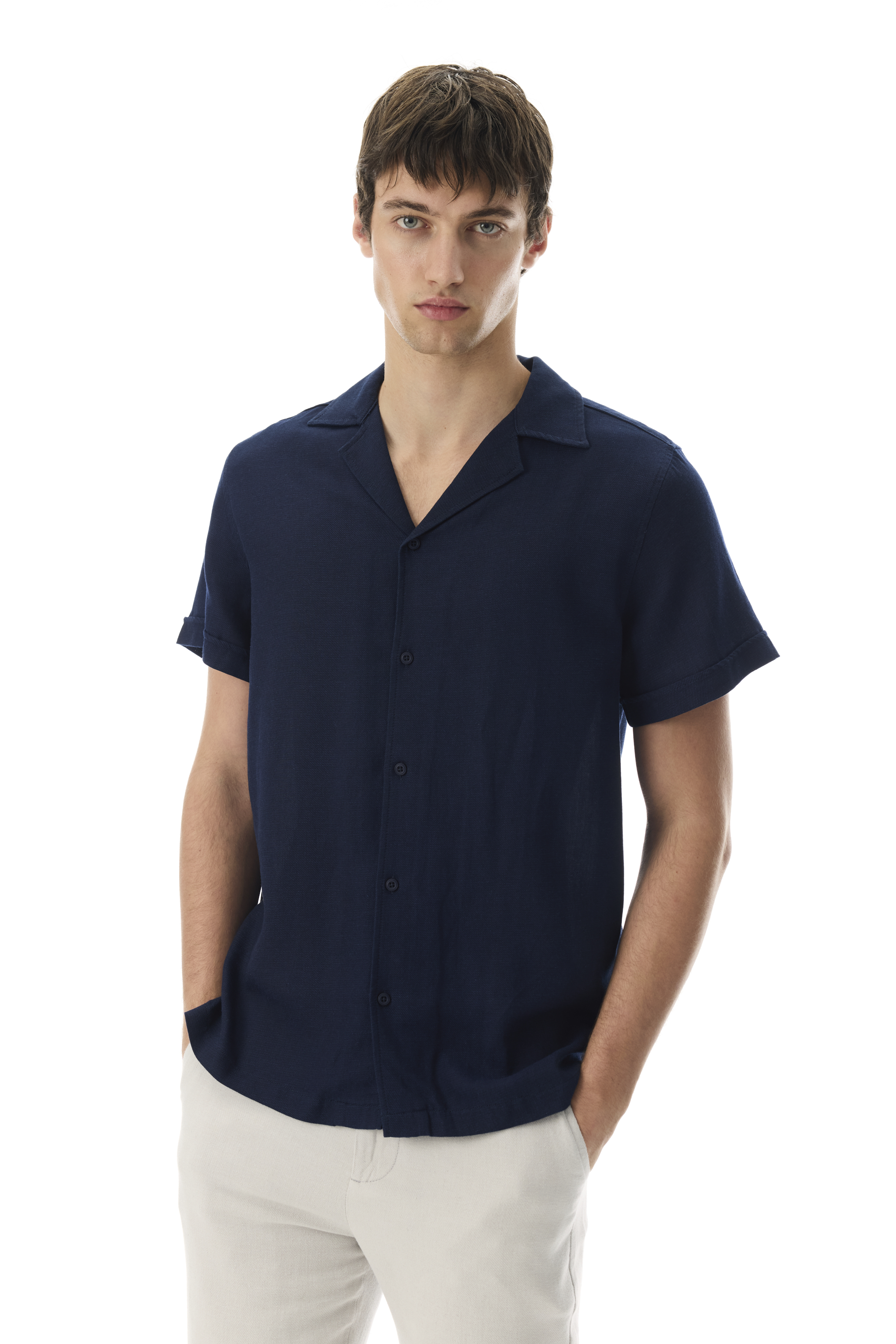 LİYOSEL KARIŞIMLI RESORT YAKA KISA KOLLU GÖMLEK