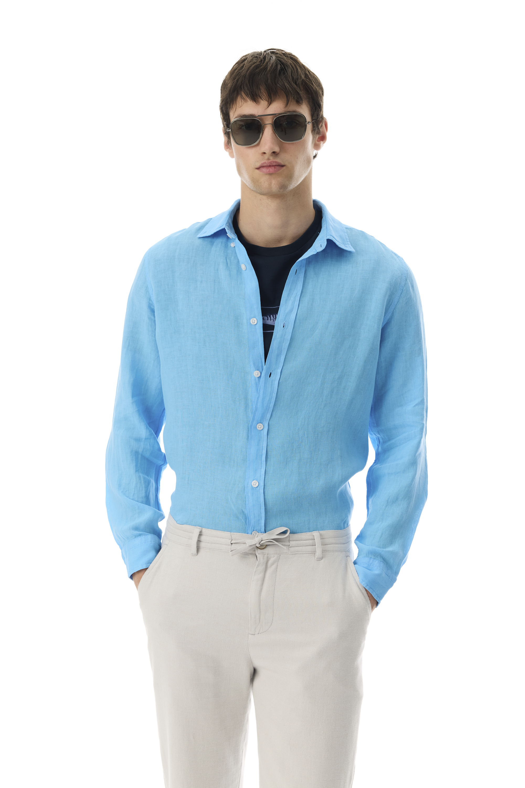 REGULAR FIT UZUN KOLLU KETEN GÖMLEK