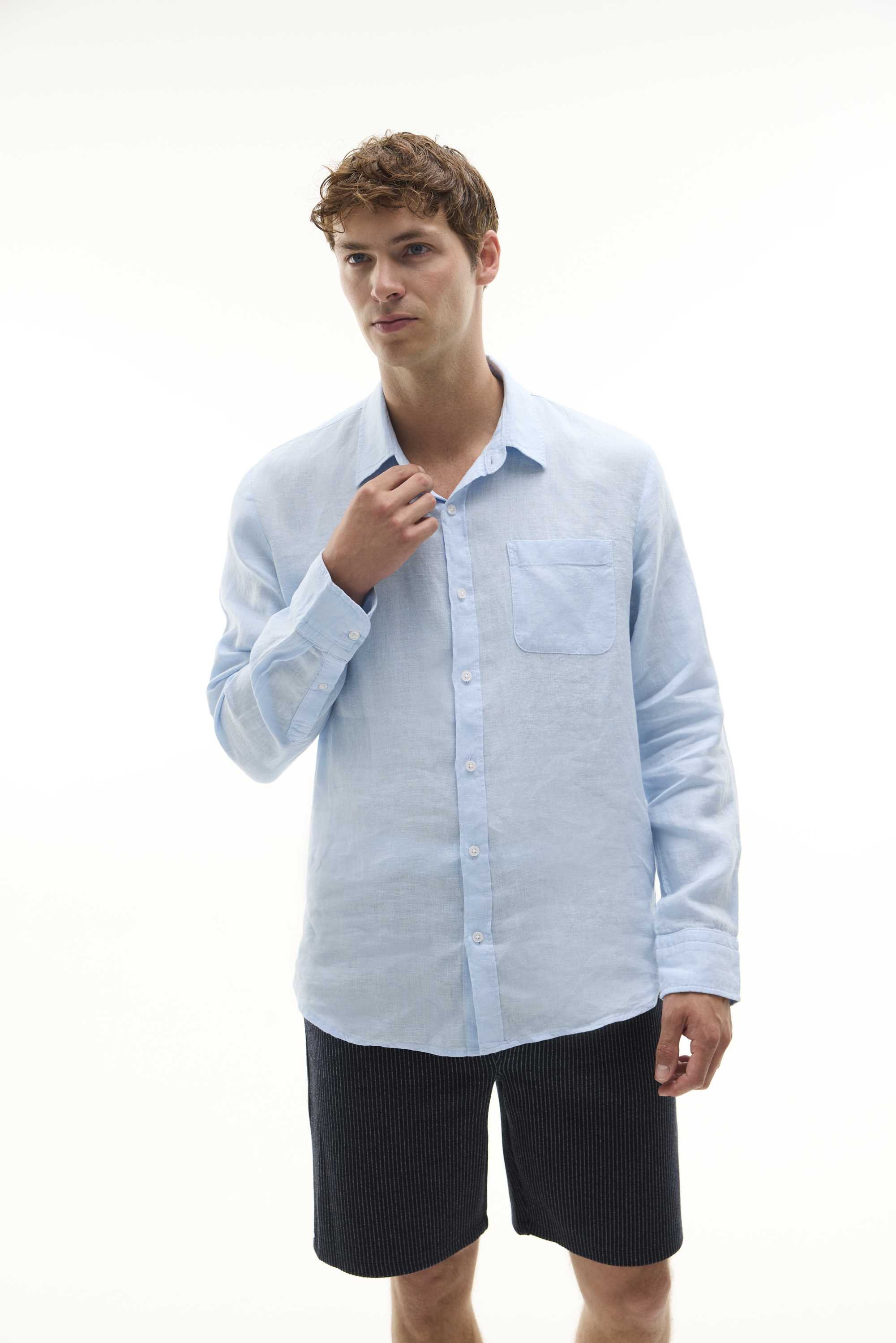 REGULAR FIT UZUN KOLLU KETEN GÖMLEK