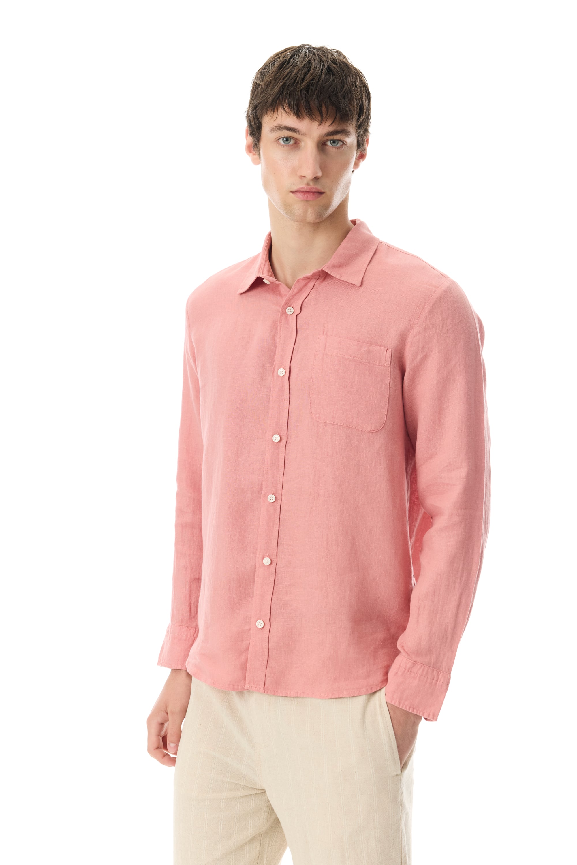 REGULAR FIT UZUN KOLLU KETEN GÖMLEK