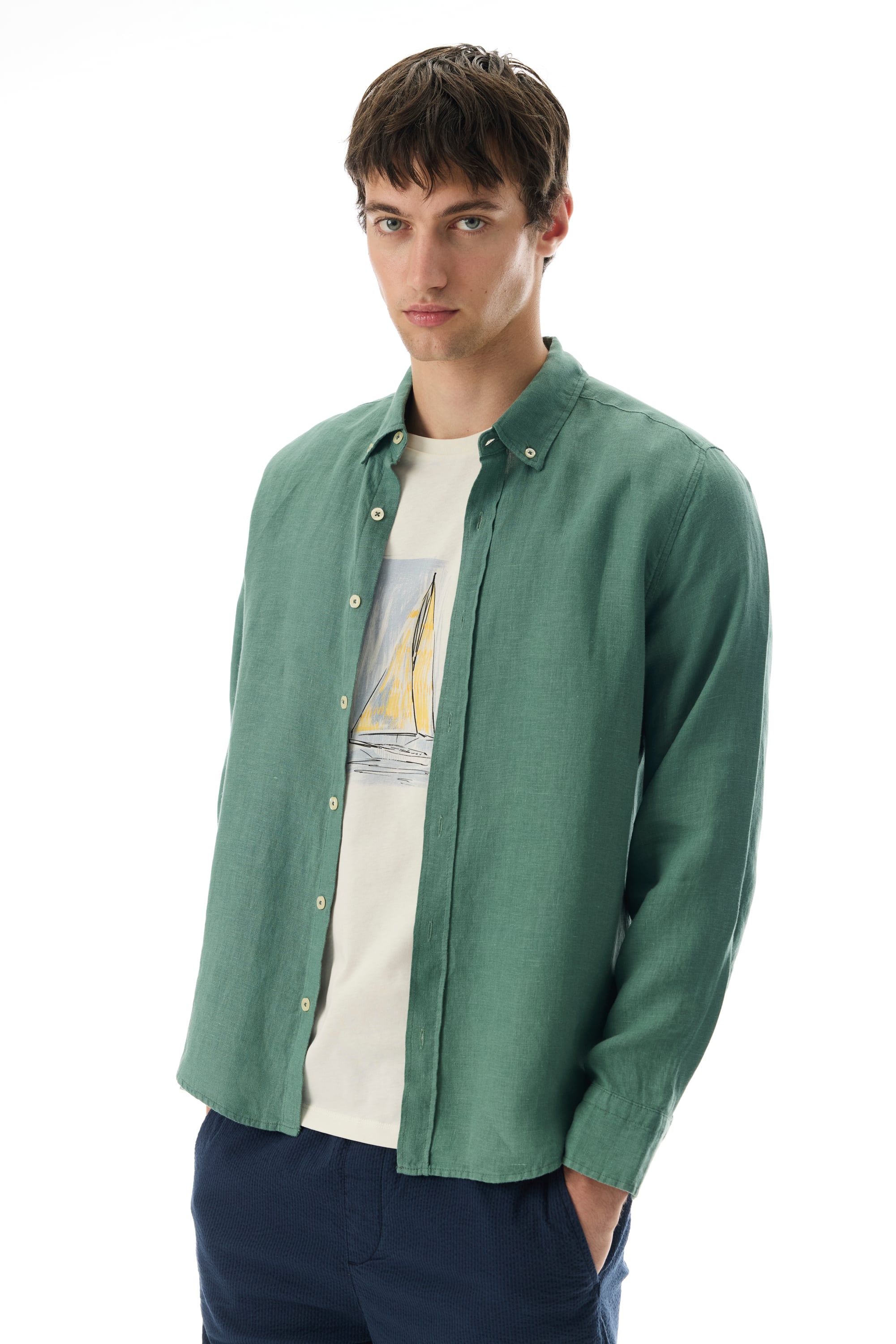 SLIM FIT UZUN KOLLU KETEN GÖMLEK