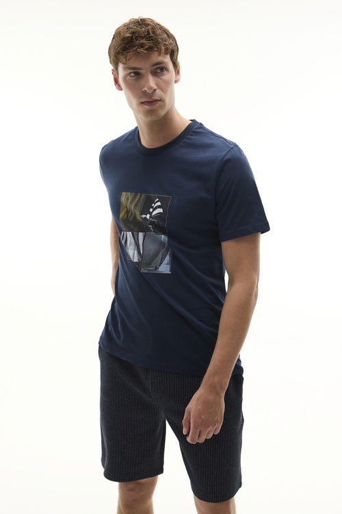  BASKILI BİSİKLET YAKA KISA KOLLU T-SHIRT