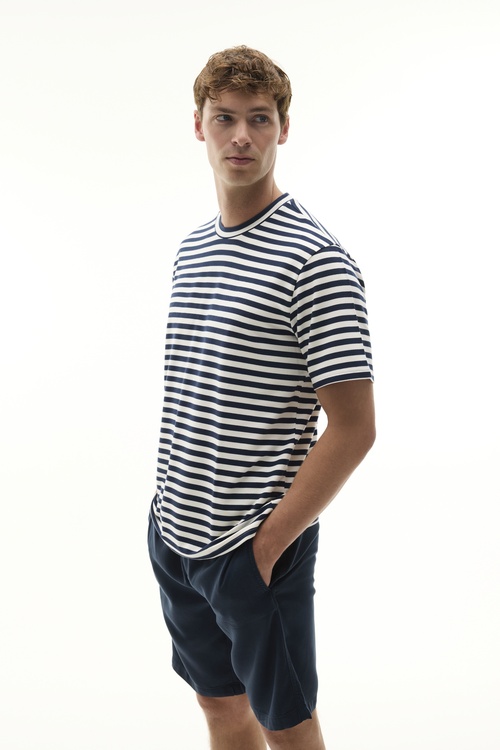  ÇİZGİLİ LOOSE FIT BİSİKLET YAKA MODAL T-SHIRT