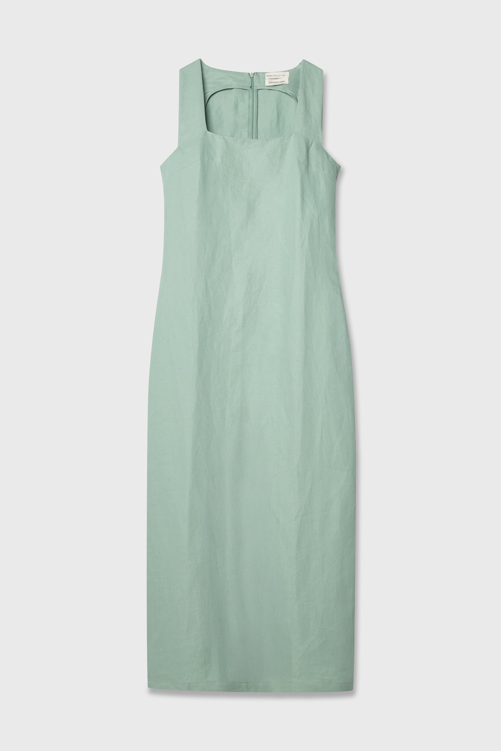 KARE YAKA DÜZ KESİM KETEN UZUN ELBİSE