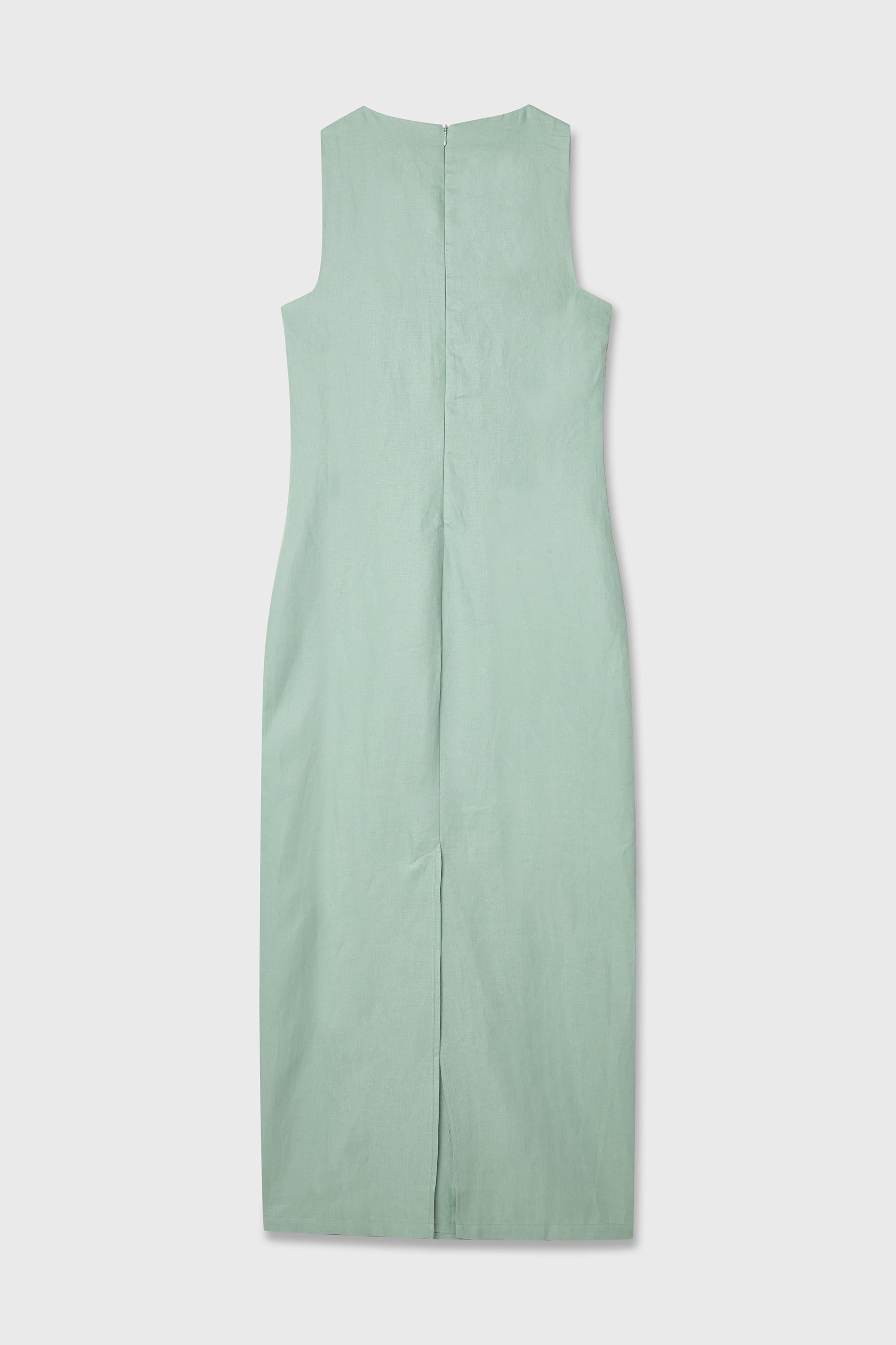 KARE YAKA DÜZ KESİM KETEN UZUN ELBİSE