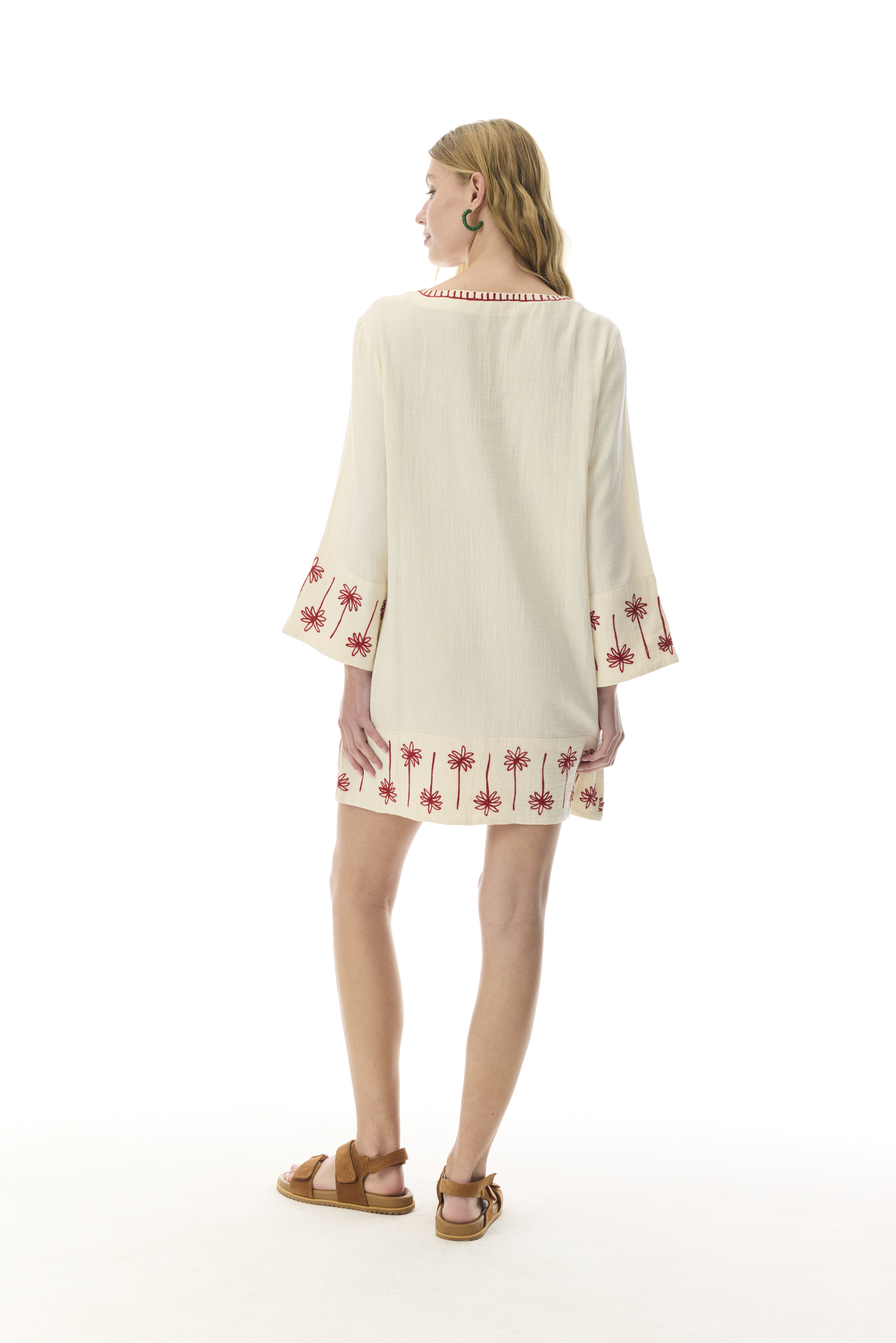 YAKASI BAĞLAMALI NAKIŞLI MİNİ ELBİSE