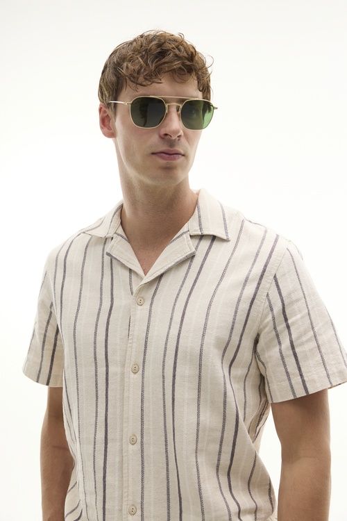  ÇİZGİLİ RESORT YAKA REGULAR FIT KISA KOLLU GÖMLEK