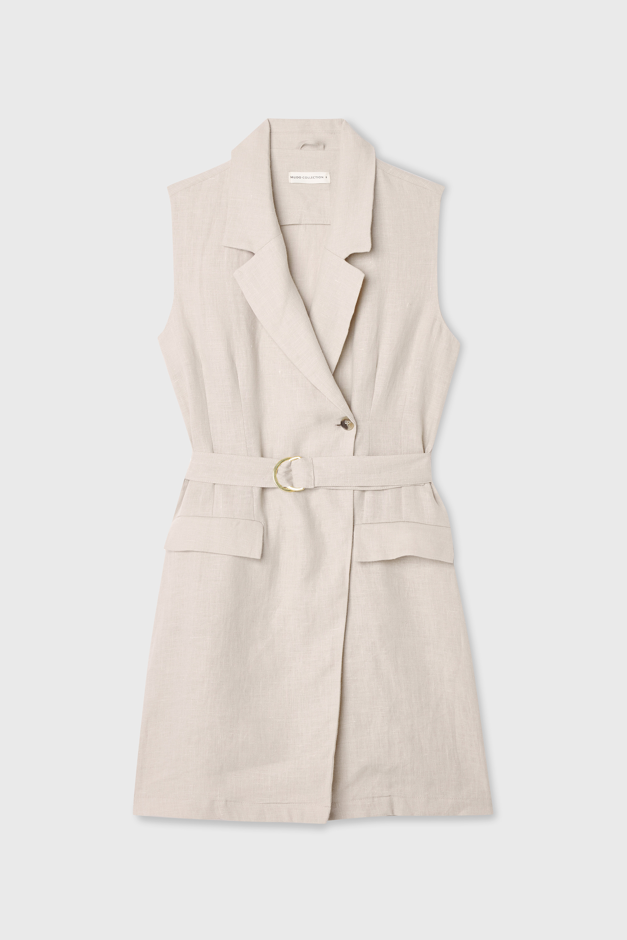 KOLSUZ KEMERLİ MİNİ KETEN ELBİSE