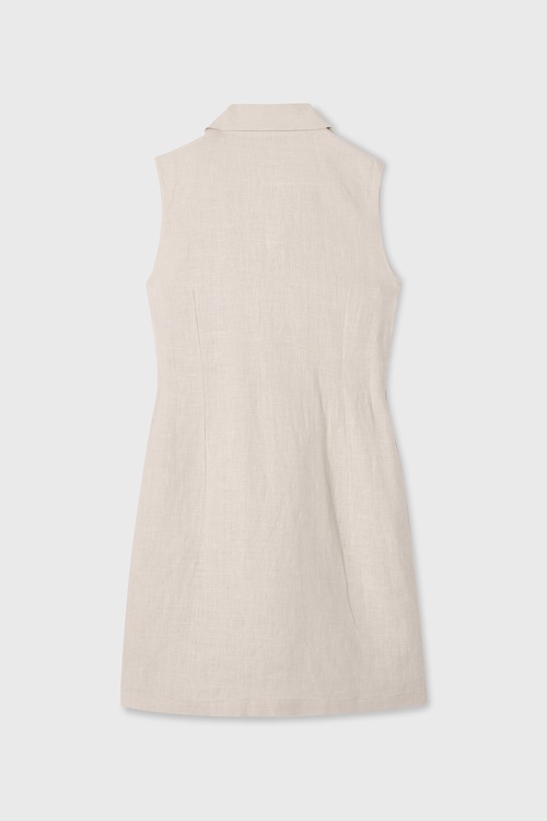  KOLSUZ KEMERLİ MİNİ KETEN ELBİSE