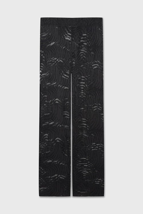 Kadın Siyah Beli Lastikli Dantelli Pantolon