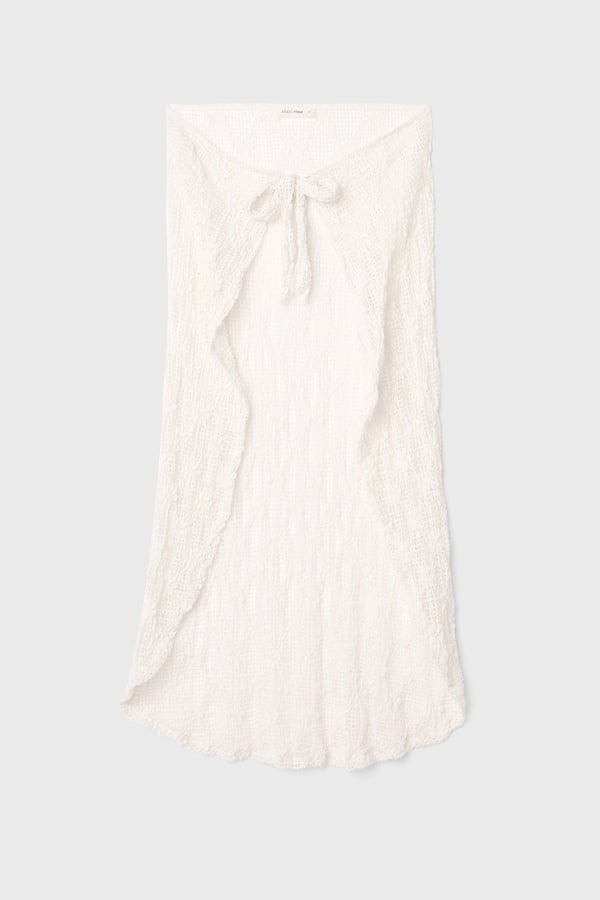 BAĞLAMA DETAYLI DANTELLİ MİDİ ETEK