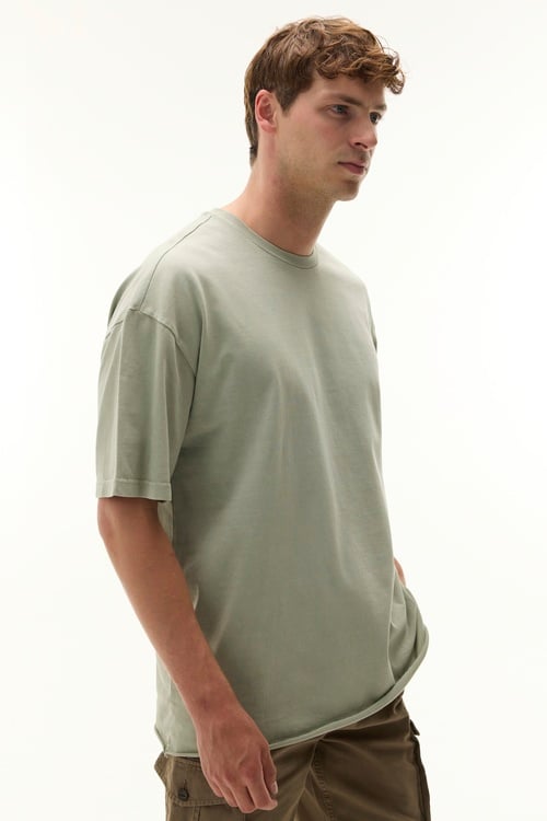 Erkek Yeşil Oversize Bisiklet Yaka T-Shirt