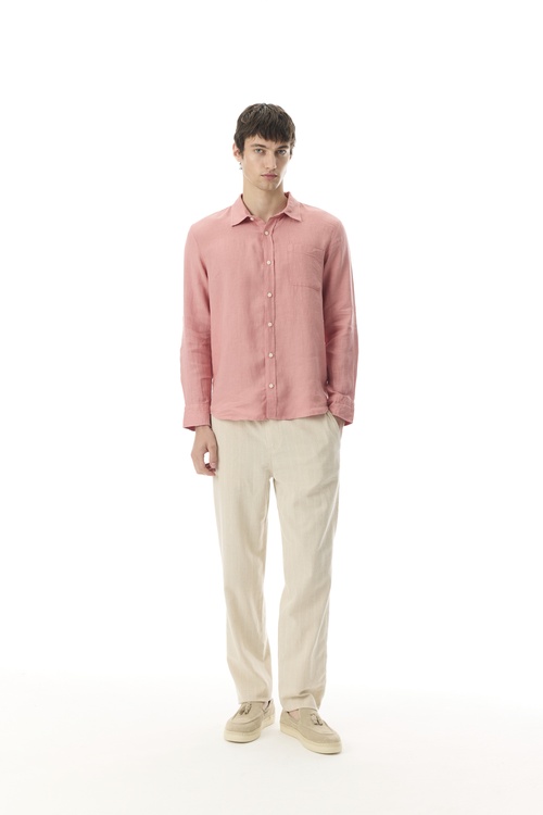  KETEN KARIŞIMLI ÇİZGİLİ STRAIGHT FIT PANTOLON