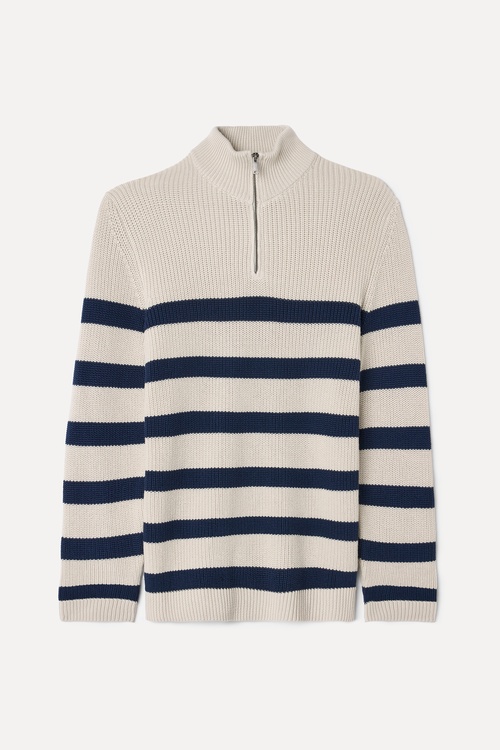  ÇİZGİLİ FERMUARLI DİK YAKA TRİKO KAZAK