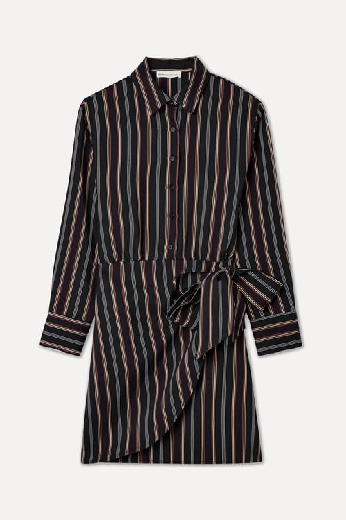  ÇİZGİLİ GÖMLEK YAKA ANVELOP MİNİ ELBİSE