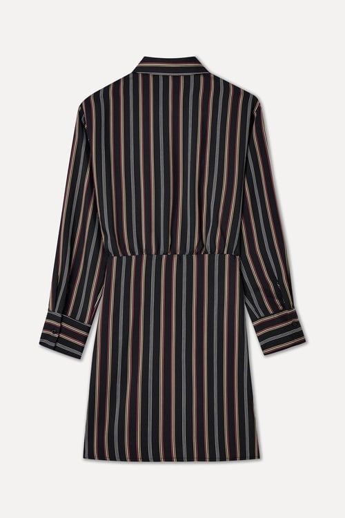  ÇİZGİLİ GÖMLEK YAKA ANVELOP MİNİ ELBİSE