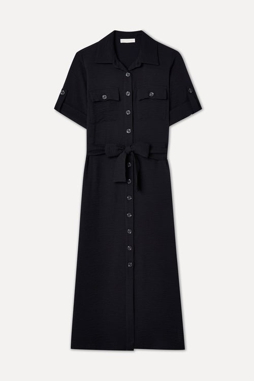  KUŞAKLI KISA KOLLU MİDİ GÖMLEK ELBİSE