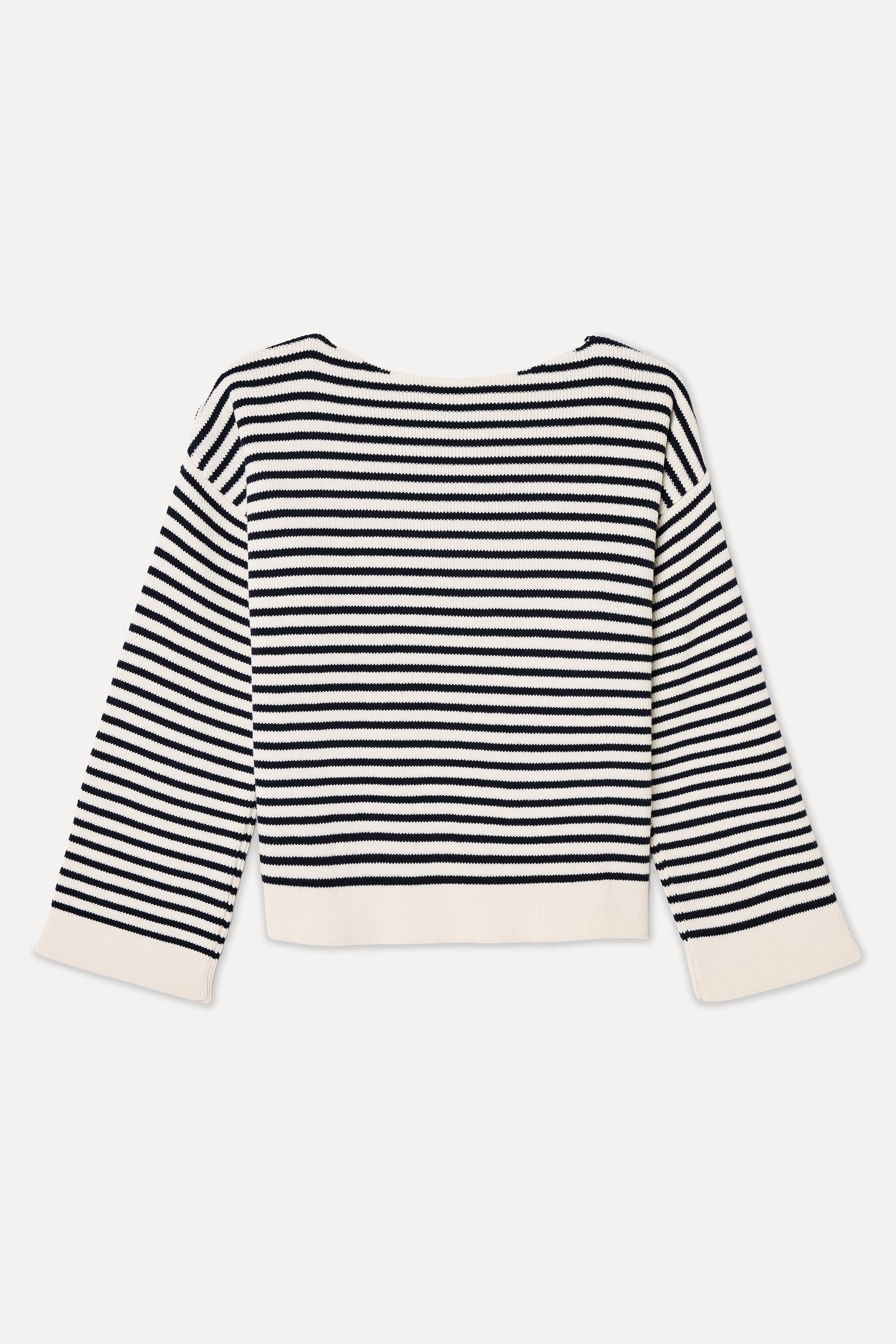 ÇİZGİLİ DÜĞME DETAYLI KAYIK YAKA KAZAK