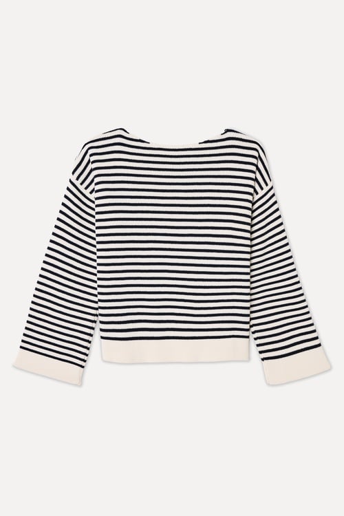  ÇİZGİLİ DÜĞME DETAYLI KAYIK YAKA KAZAK