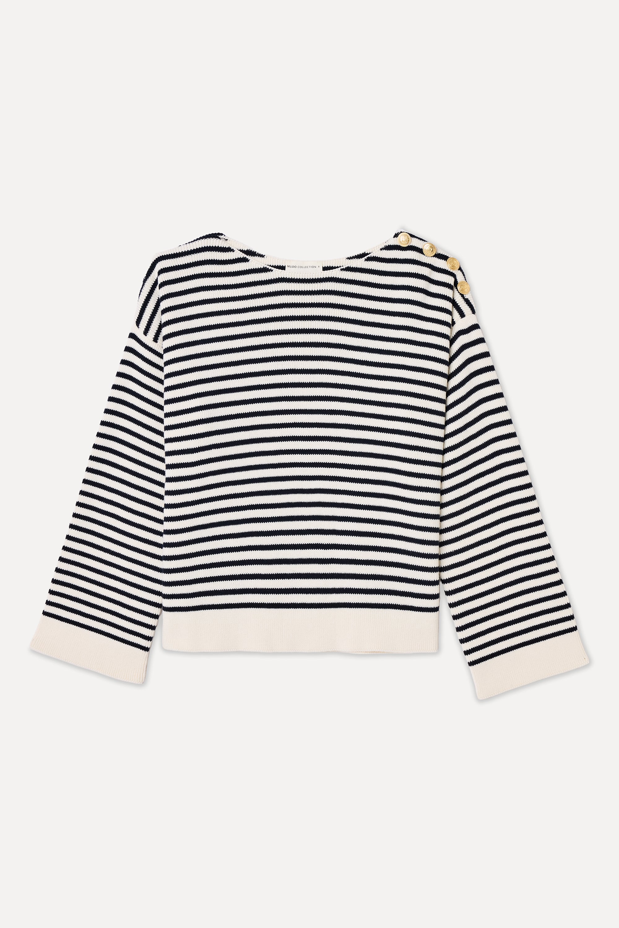 ÇİZGİLİ DÜĞME DETAYLI KAYIK YAKA KAZAK