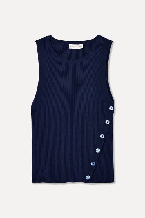  DÜĞME DETAYLI KOLSUZ TRİKO KAZAK