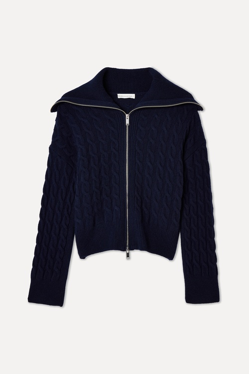 SAÇ ÖRGÜLÜ DİK YAKA FERMUARLI YÜN HIRKA