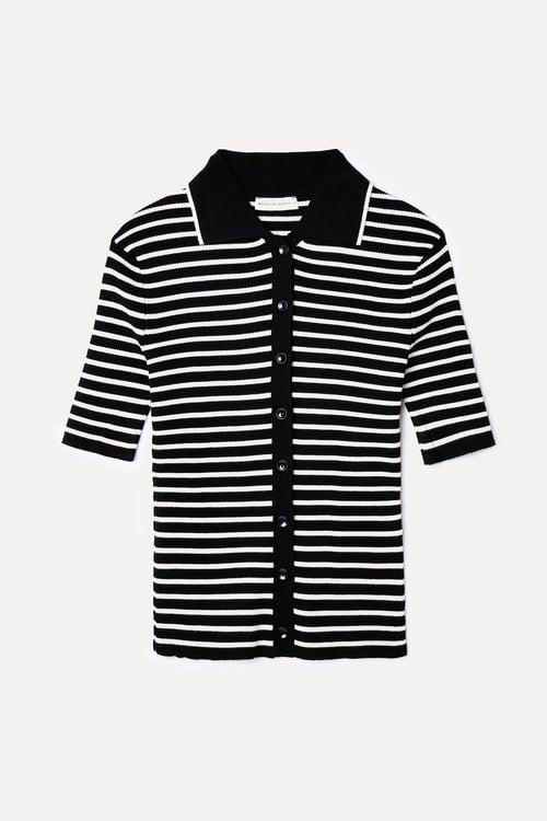  ÇİZGİLİ POLO YAKA DÜĞME DETAYLI TRİKO KAZAK