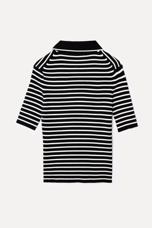  ÇİZGİLİ POLO YAKA DÜĞME DETAYLI TRİKO KAZAK