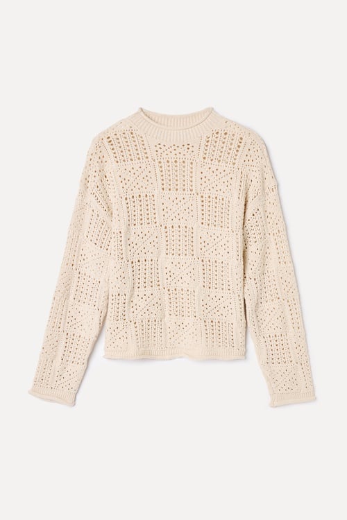  BİSİKLET YAKA LOOSE FIT AJURLU KAZAK