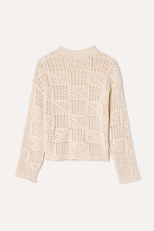  BİSİKLET YAKA LOOSE FIT AJURLU KAZAK