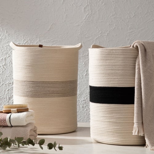 VENUS ÇAMAŞIR SEPETİ SİYAH EKRU 35X35X45